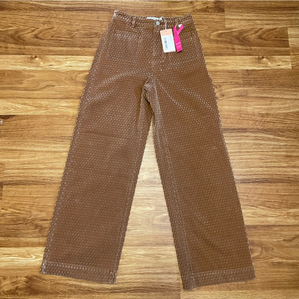 Fabrique Hilda Geometric Texture Baggy Jeans Faded Jacquard Denim - Picture 3 of 8
